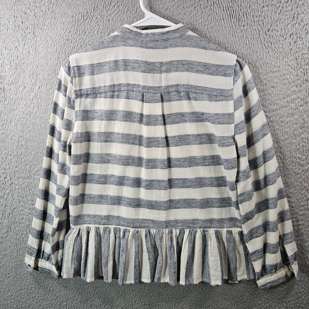 Lucky Brand Striped Peplum Blouse Women's XS Banded Collar Button Front - Picture 8 of 11